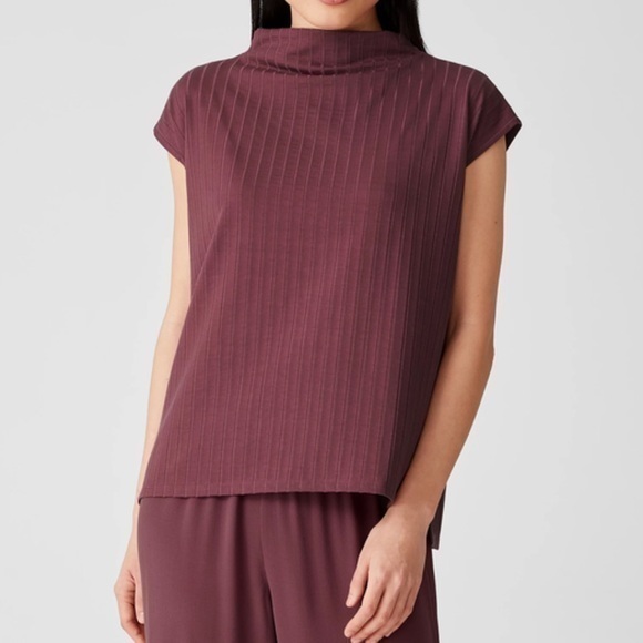 Eileen Fisher Tops - EILEEN FISHER Washable Stretch Rib Funnel Neck Square Top Size M Color Plum